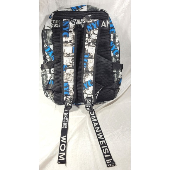 Oxford Cloth Waterproof Large Shark Laptop Backpack Newsprint NYC - 12.6"x17"x7" - Picture 3 of 7